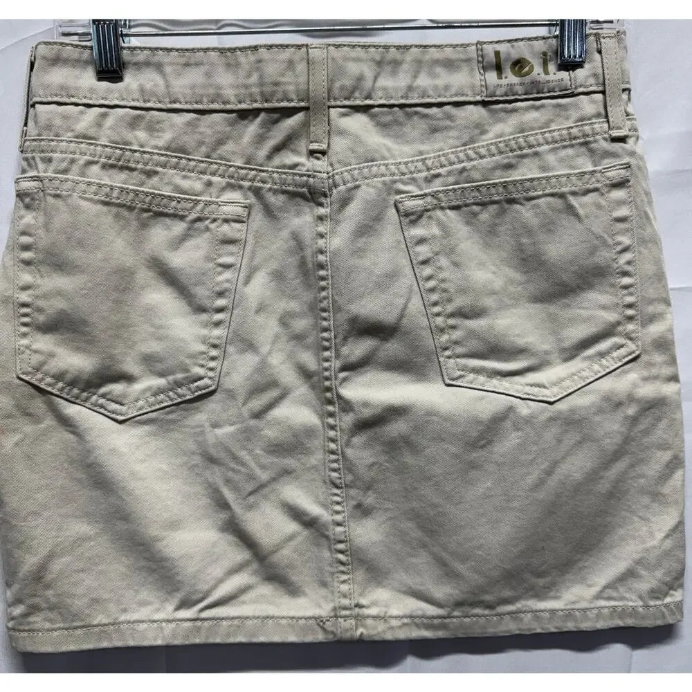 l.e.i. Khaki Mini Skirt Juniors Size 3 Utility Preppy 90s Grunge 100% Cotton